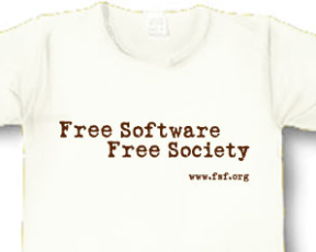 [Image of Natural-color
	T-shirt with Free Software, Free Society Book Logo]